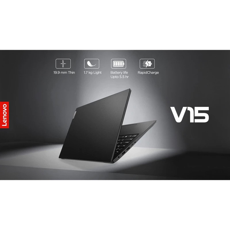 لپ‌تاپ 15.6 اینچی لنوو مدل V15 G2 IJL با پردازنده Celeron N4500، رم 8 گیگابایت DDR4، حافظه SSD با ظرفیت 256 گیگابایت، صفحه‌نمایش Full HD مات و وبکم HD با درپوش لنز