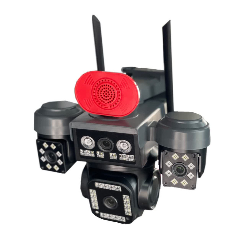 دوربین مداربسته تحت شبکه سیم‌کارتی 4 لنز مدل RS4G با چرخش 360 درجه، دید در شب رنگی، تشخیص انسان و تعقیب سوژه، مکالمه دوطرفه و آژیر صوتی و نوری