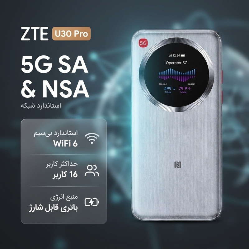 مودم روتر قابل حمل 5G زد‌تی‌ای مدل U30 Pro با پشتیبانی از Wi-Fi 6، اتصال هم‌زمان 16 کاربر و باتری قابل شارژ