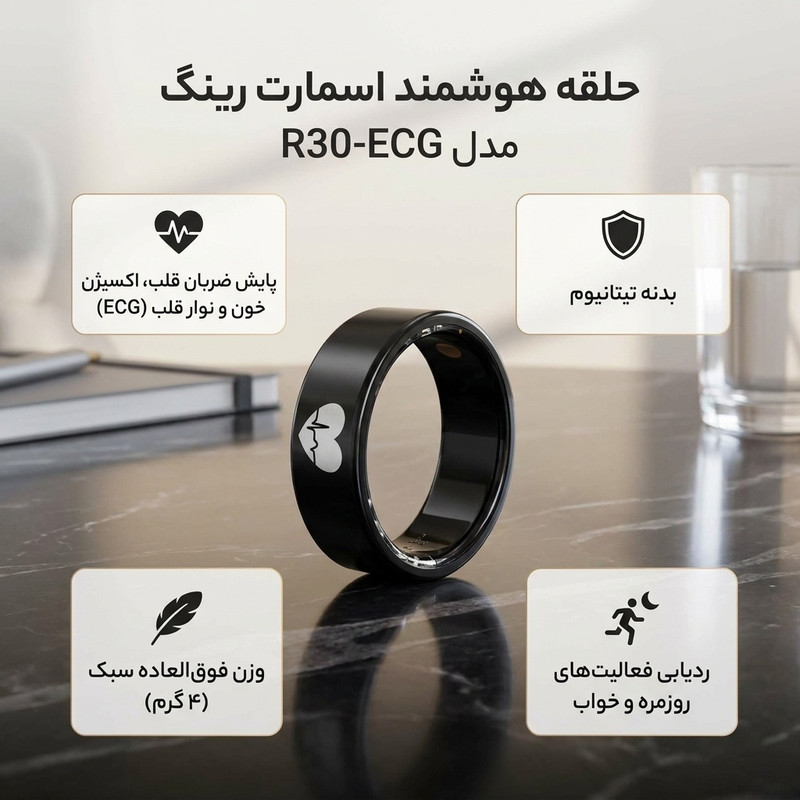 حلقه هوشمند اسمارت رینگ مدل R30-ECG رنگ مشکی