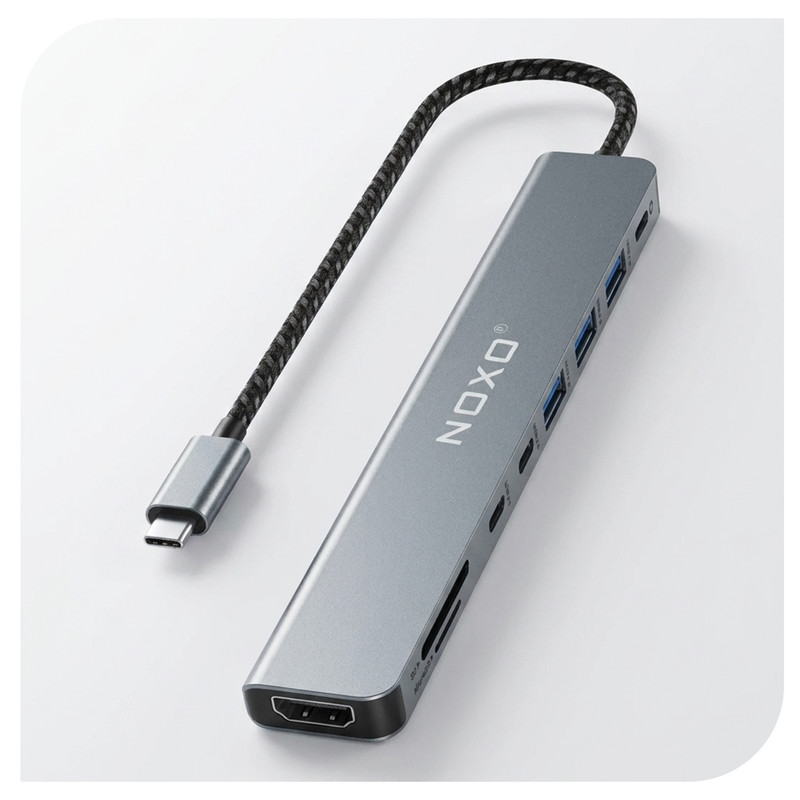 هاب 9 پورت USB-C نوکسو مدل HUB-N1 9in1 با پشتیبانی شارژ PD 100 وات، HDMI 4K، USB 3.0 و کارت‌خوان SD/TF