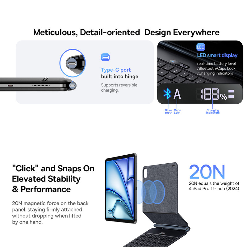کیف کلاسوری کیبورد دار بیسوس مدل Brilliance Series 2 مناسب برای تبلت اپل "iPad Pro 11 و "iPad Air 10.9