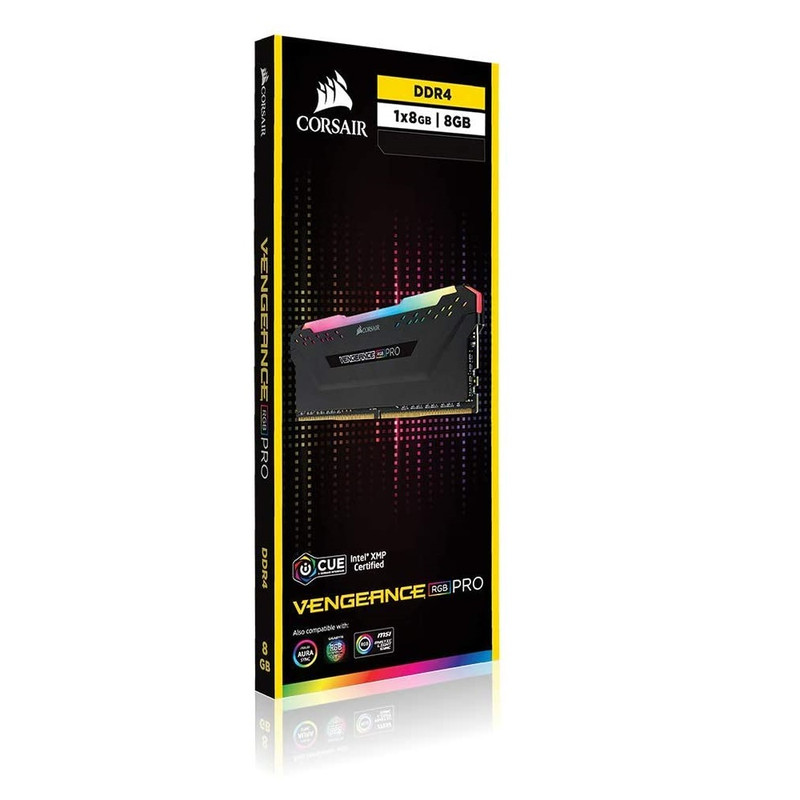 رم دسکتاپ DDR4 8 گیگابایت کورسیر مدل VENGEANCE RGB با فرکانس 3200 مگاهرتز، تایمینگ CL16 و هیت‌سینک