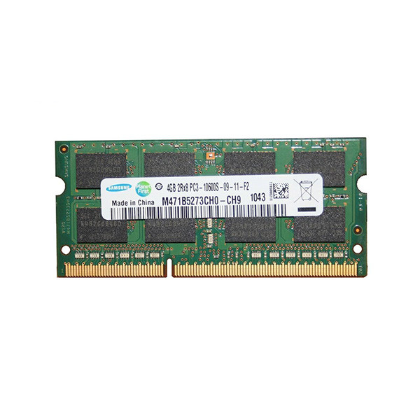 رم لپ‌تاپ DDR3 تک کاناله 4 گیگابایت سامسونگ مدل M471B5273CH0-CH9 فرکانس 1333 مگاهرتز، تایمینگ CL9، ولتاژ کاری 1.5 و 1.35 ولت، نوع SO-DIMM با 204 پین