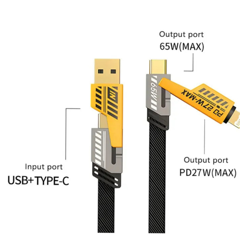 کابل تبدیل USB/USB-C به لایتنینگ/USB-C اچ تی ام مدل 4in1 طول 1.2 متر