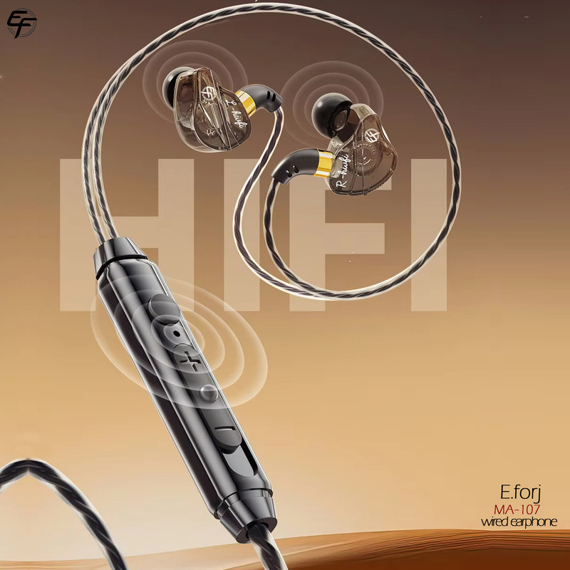 هندزفری سیمی ایفورج مدل MA-107 با درایور 10 میلی‌متری، جک 3.5 میلی‌متری 90 درجه، میکروفون و دکمه کنترل موسیقی، مقاوم در برابر رطوبت و عرق، مناسب گیمینگ