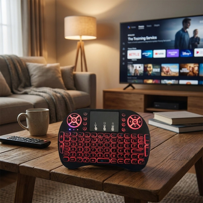 مینی کیبورد بی سیم مدل i8 Backlit، دارای تاچ پد، دارای نورپردازی تک رنگ