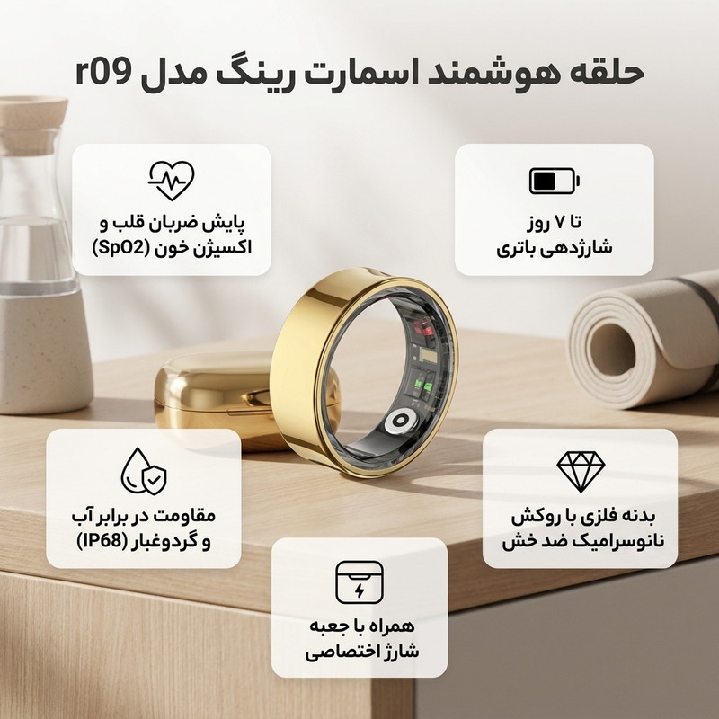 حلقه هوشمند اسمارت رینگ مدل r09 رنگ طلایی