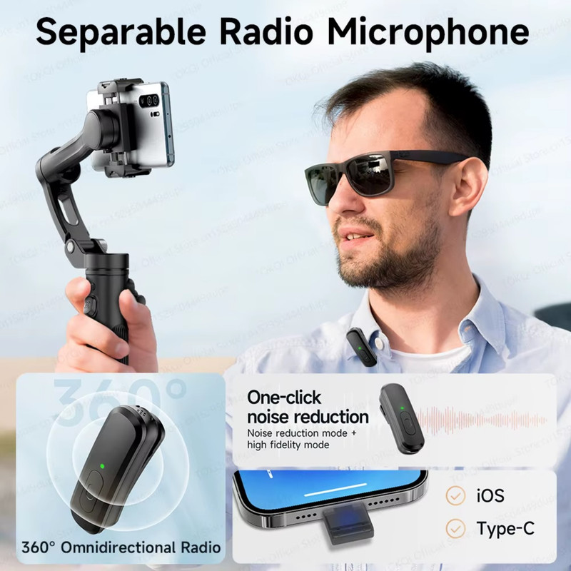 گیمبال و استابیلایزر هوشمند توکی مدل M03 AI 3-Axis به همراه دوربین دنبال کننده و میکروفون و فلش