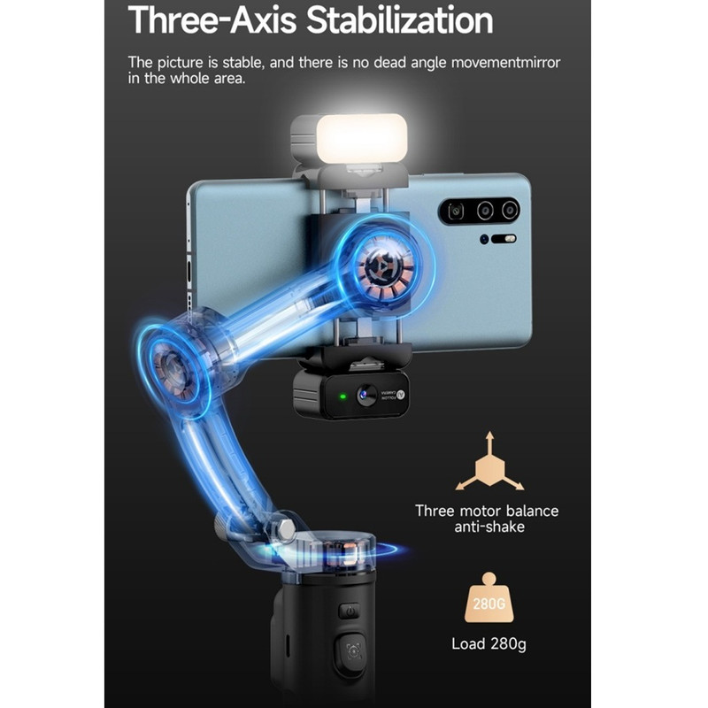 گیمبال و استابیلایزر هوشمند توکی مدل M03 AI 3-Axis به همراه دوربین دنبال کننده و میکروفون و فلش