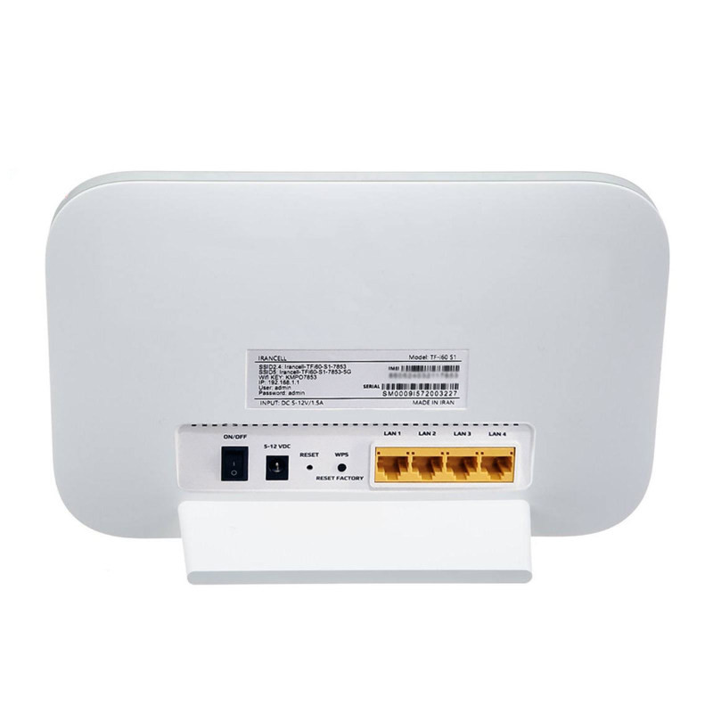 مودم 4G/TD-LTE خانگی ایرانسل مدل TF-i60 S1 با پشتیبانی هم‌زمان 32 کاربر، 4 شبکه بی‌سیم مستقل، 4 پورت LAN، آنتن 5dBi و سیم‌کارت 300 گیگابایت اینترنت 6 ماهه