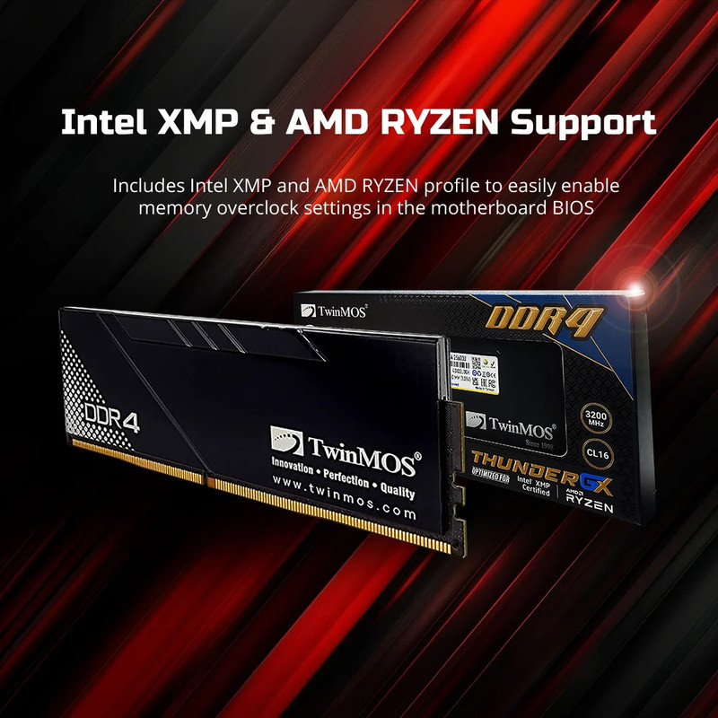 رم کامپیوتر DDR4 تک کاناله 8 گیگابایت تویین موس مدل THUNDERGX فرکانس 3200 مگاهرتز تایمینگ CL16 نوع U-DIMM مناسب دسکتاپ