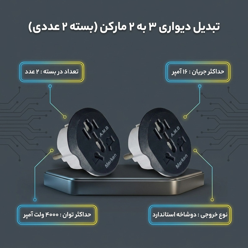 تبدیل دیواری 3 به 2 مارکن مدل A-M-B بسته دو عددی