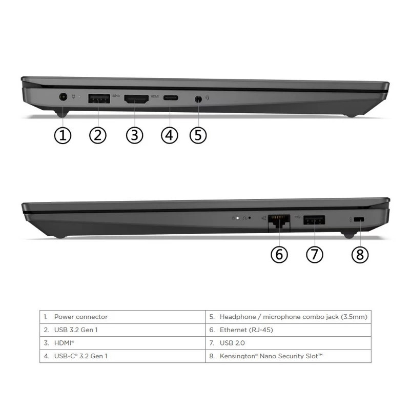 لپ‌تاپ لنوو مدل V15 G4 IRU با پردازنده Core i3-1315U، رم DDR4 8GB با فرکانس 3200MHz، حافظه SSD با ظرفیت 256GB، نمایشگر 15.6 اینچ TN با وضوح Full HD