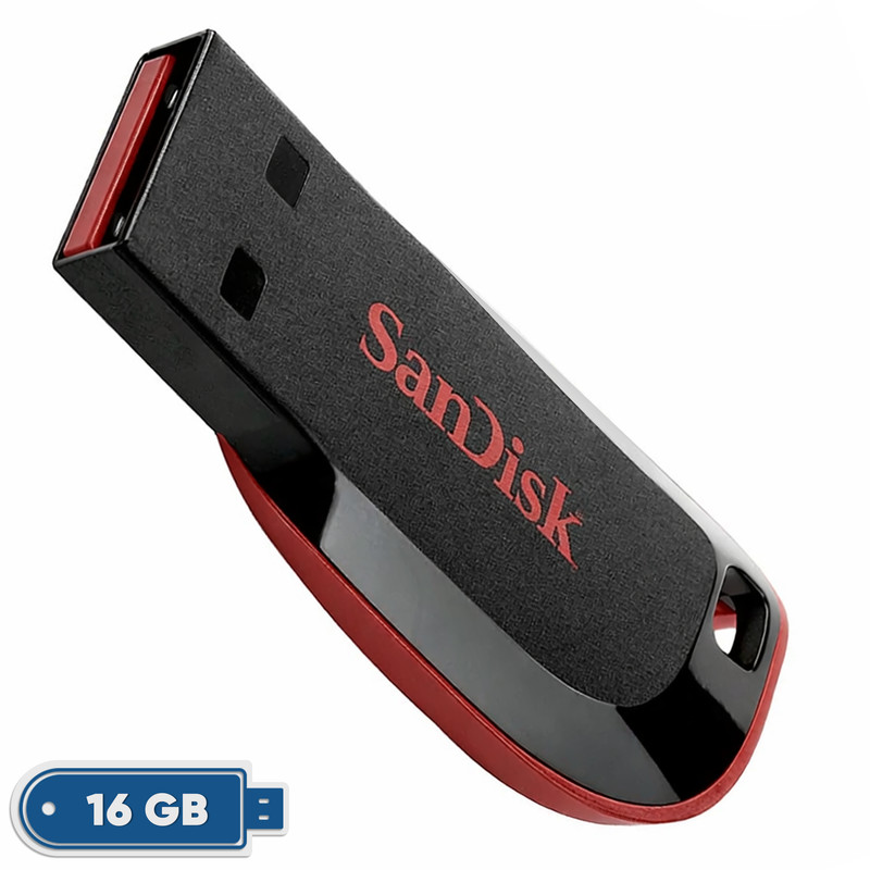 فلش مموری 16 گیگابایت سن دیسک مدل Cruzer Blade CZ50 با رابط USB 2.0 Type-A، طراحی بدون درپوش و قابلیت رمزگذاری اطلاعات