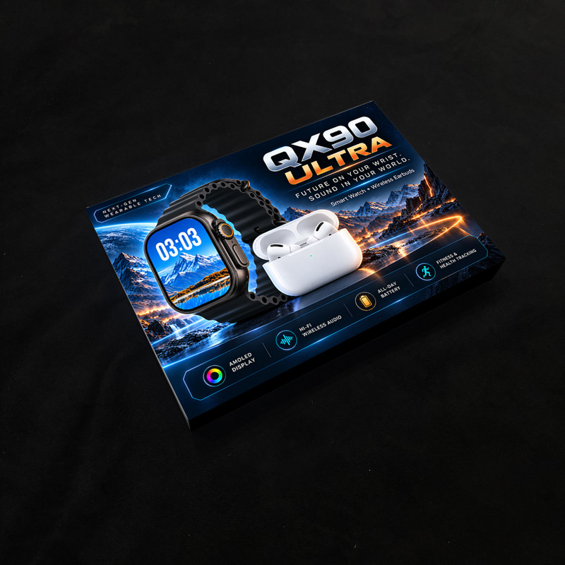 ساعت هوشمند 49 میلی متری مدل QX90 ULTRA با بند سیلیکونی به همراه هندزفری بلوتوثی