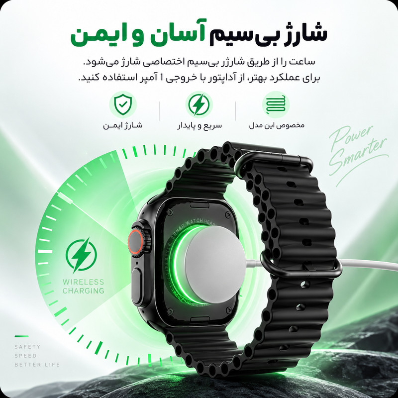 ساعت هوشمند 49 میلی متری مدل QX90 ULTRA با بند سیلیکونی به همراه هندزفری بلوتوثی