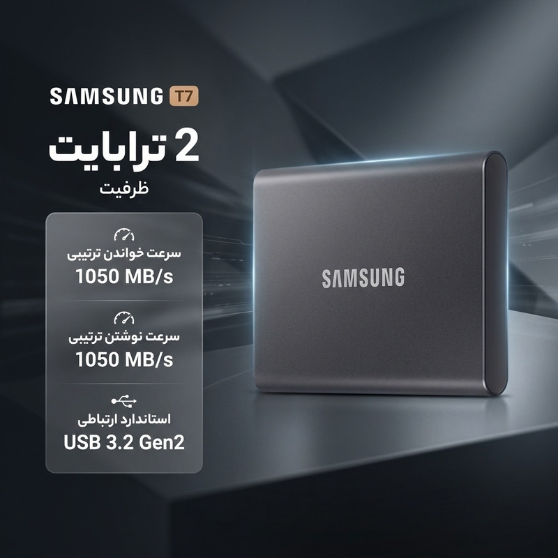 اس اس دی اکسترنال سامسونگ مدل T7 ظرفیت 2 ترابایت رابط USB 3.2 Gen2
