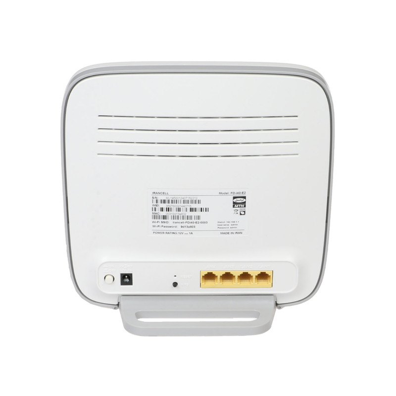 مودم 4G ایرانسل مدل FD-i40 E2 با سرعت انتقال داده تا 150 مگابیت بر ثانیه، پشتیبانی از 32 کاربر همزمان، 4 پورت LAN، کلید WPS برای اتصال سریع و امن و قابلیت اتصال بی‌سیم و باسیم به اینترنت