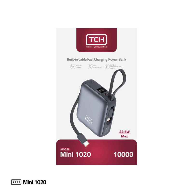 پاوربانک 22.5 وات تی سی اچ مدل Mini 1020 ظرفیت 10000 میلی‌آمپرساعت به همراه کابل تبدیل USB-C به لایتنینگ
