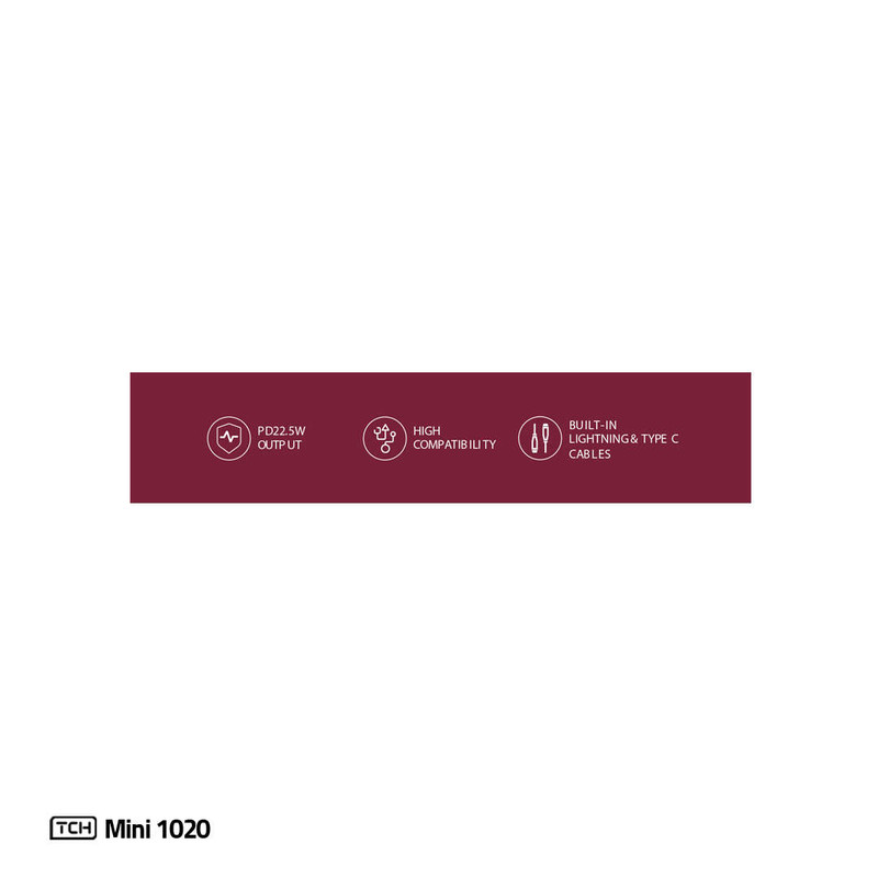 پاوربانک 22.5 وات تی سی اچ مدل Mini 1020 ظرفیت 10000 میلی‌آمپرساعت به همراه کابل تبدیل USB-C به لایتنینگ