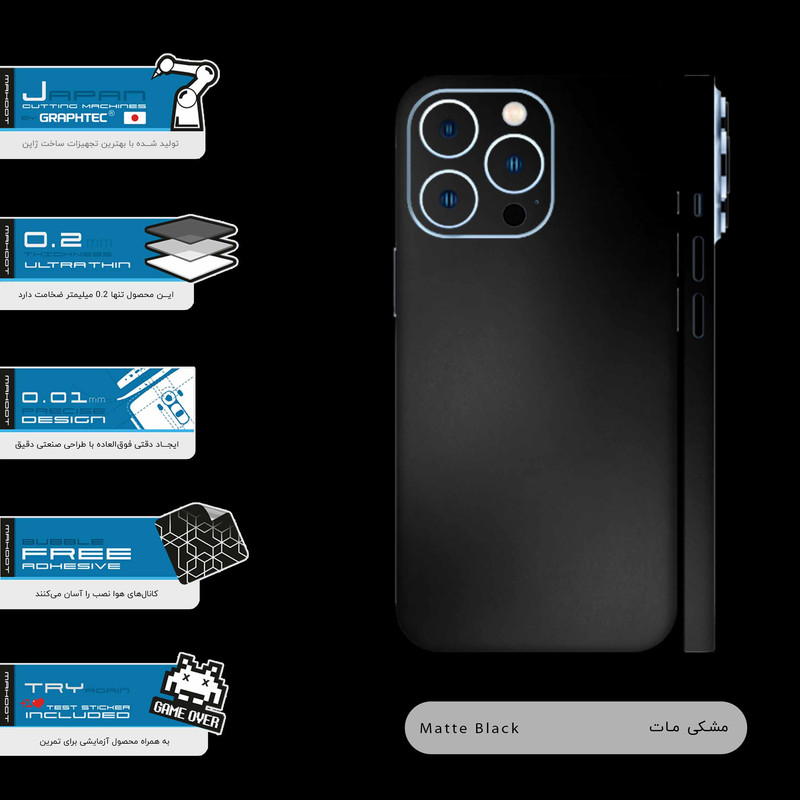 برچسب پوششی ماهوت مدل Matte-Black-FullSkin مناسب برای گوشی موبایل اپل iPhone 13 Pro Max