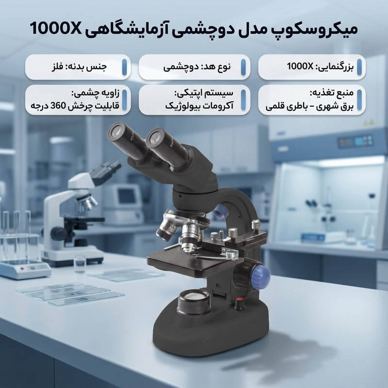 میکروسکوپ مدل دوچشمی آزمایشگاهی 1000X