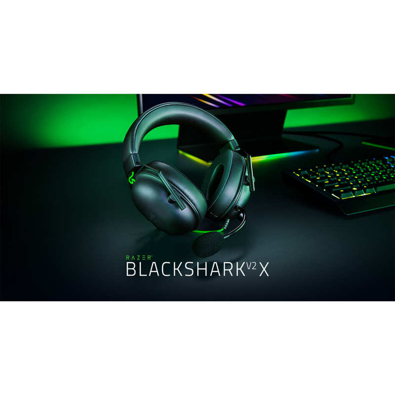 هدست گیمینگ ریزر مدل BlackShark V2 X با نویز کنسلینگ بدنه و نویز کنسلینگ میکروفون (ENC)، اتصال از طریق جک 3.5 میلی‌متری، دارای صدای فراگیر 7.1 کاناله، دارای تکنولوژی صدای 360 درجه