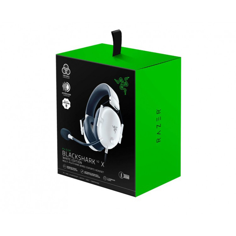 هدست گیمینگ ریزر مدل BlackShark V2 X با نویز کنسلینگ بدنه و نویز کنسلینگ میکروفون (ENC)، اتصال از طریق جک 3.5 میلی‌متری، دارای صدای فراگیر 7.1 کاناله، دارای تکنولوژی صدای 360 درجه