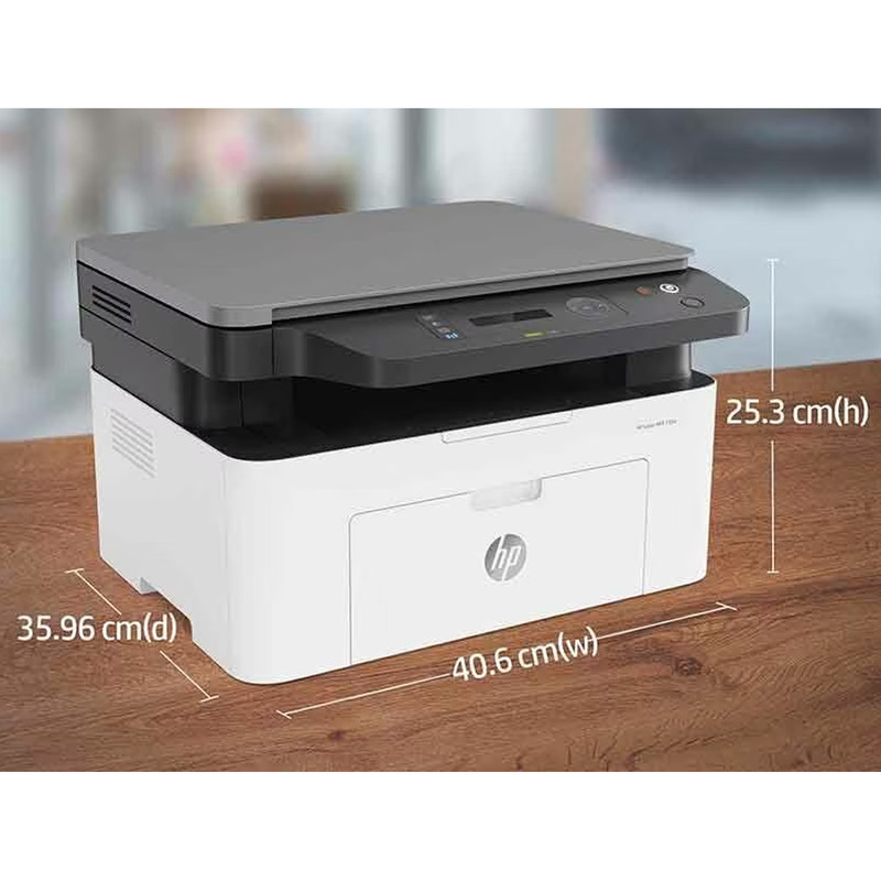 پرینتر لیزری 3 کاره اچ‌پی مدل Laser MFP 136w با قابلیت پرینت، اسکن و کپی، مجهز به اتصال Wi-Fi و USB