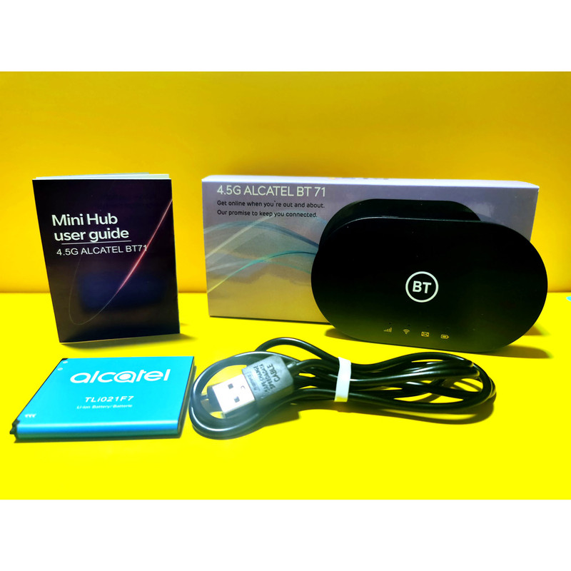 مودم 4.5G قابل حمل آلکاتل مدل BT71 با تکنولوژی Cat6 و Cat7، سرعت دانلود تا 300Mbps، پشتیبانی همزمان از 20 کاربر، وای‌فای دو بانده 2.4GHz و 5GHz، استاندارد IEEE 802.11b/g/n/ac، باتری با شارژدهی 7 تا 8 ساعت و قابلیت ارسال SMS