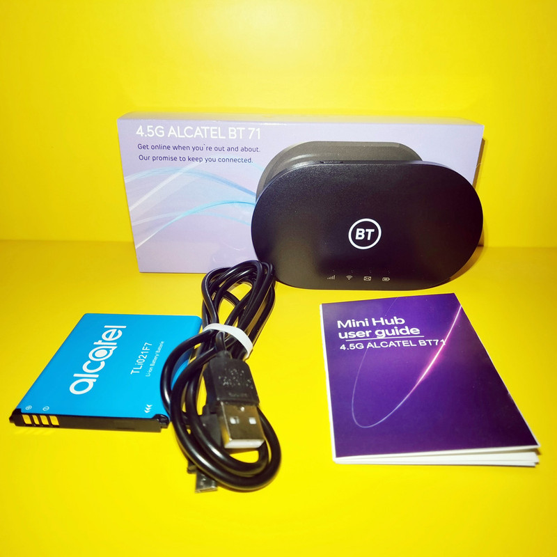 مودم 4.5G قابل حمل آلکاتل مدل BT71 با تکنولوژی Cat6 و Cat7، سرعت دانلود تا 300Mbps، پشتیبانی همزمان از 20 کاربر، وای‌فای دو بانده 2.4GHz و 5GHz، استاندارد IEEE 802.11b/g/n/ac، باتری با شارژدهی 7 تا 8 ساعت و قابلیت ارسال SMS